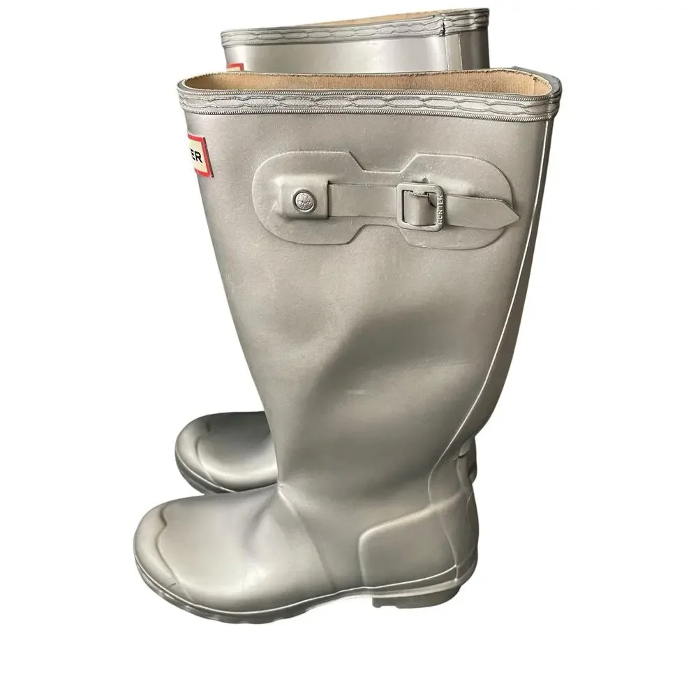 FLAW Hunter Kids Original Metal Silver Boots Rain Winter Girls US 5 Boys US 4
